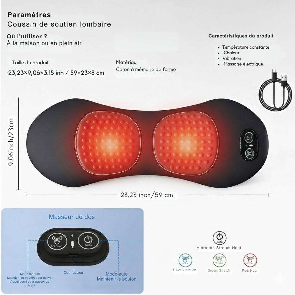Masseur lombaire chauffant LUMONNA - Soulagement du mal de dos